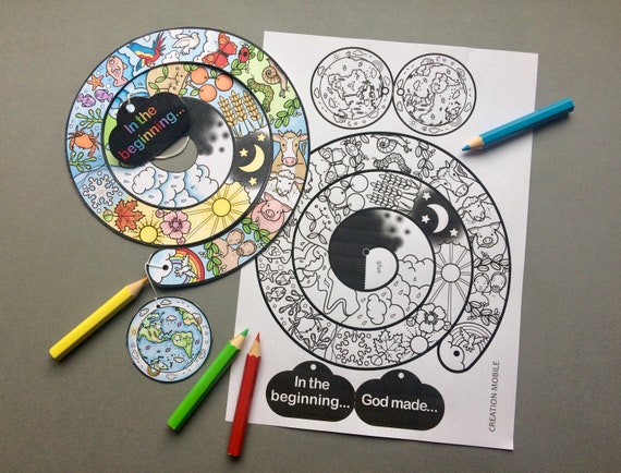 God's Creation activity pages based on Genesis 1. Make a mobile craft with colouring page and word search.