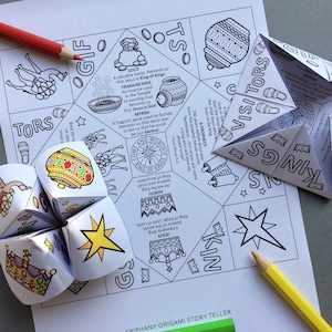 Dreikönigsjahr Origami Geschichtenerzähler mit Ausmalseite und Wortsuchelder. Basierend auf der Geschichte der Weisen aus Matthäus 2: 1-12
