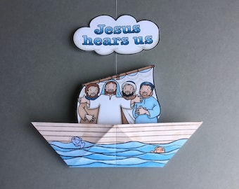 Jesus Calms the Two Folded Paper Boats or Mobile to