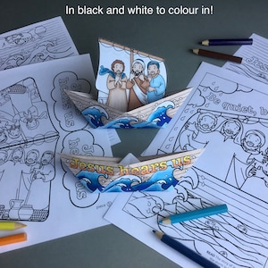 Jesus Calms the Storm Two Folded Paper Boats/mobile to Colour in and