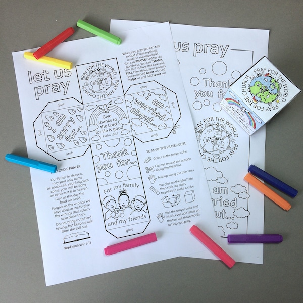 Prayer Cube printable colour and make with colouring page