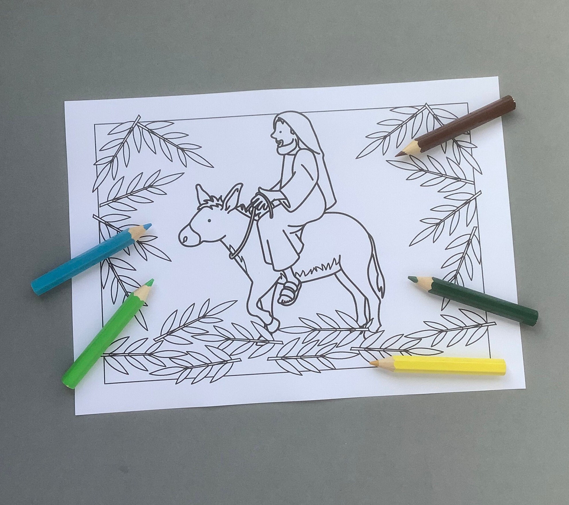 イースターのパームサンデーに、ヤシの枝と塗り絵を使ってヤシの十字架を折るクラフト アクティビティ。デジタル ダウンロードで印刷して色を塗ってください。  - Etsy 日本, image size:1983x1762