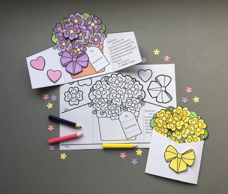 Mothering Sunday Mother’s Day card to colour in and make with Bible puzzle page image 1