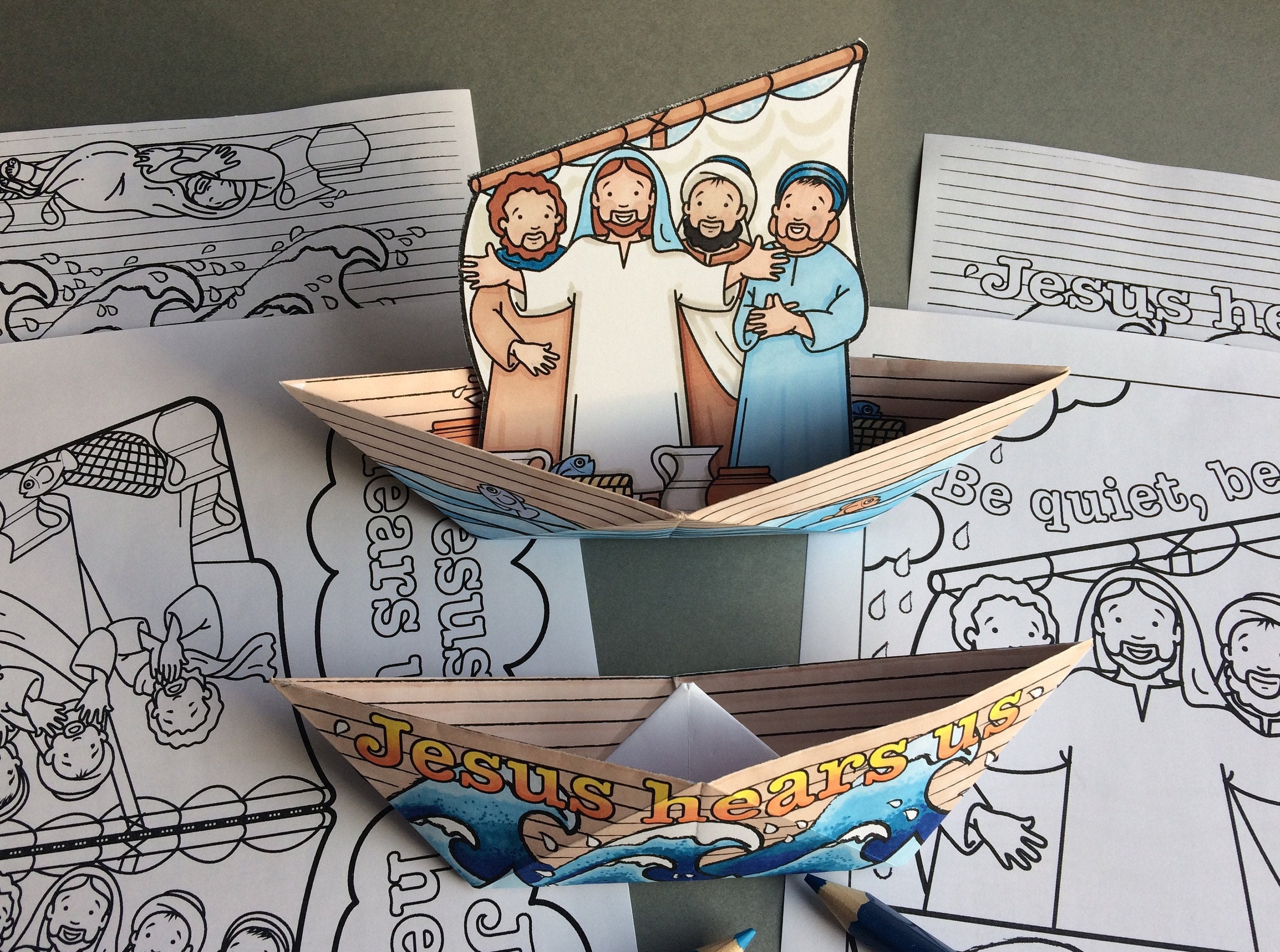 Jesus Calms The Storm Two Folded Paper Boats Mobile And Etsy