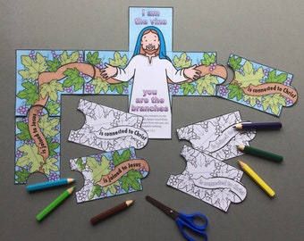 Vine and Branches group craft activity with bookmarks and puzzle page in black and white for colouring in