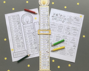 Weihnachtlicher Kerzenkalender mit Bibellesungen und Fragen plus Ausmalseite, um Ihnen den Countdown bis Weihnachten zu erleichtern. PDF zum Ausdrucken.