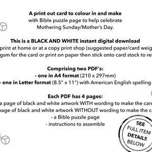 Mothering Sunday Mother’s Day card to colour in and make with Bible puzzle page image 5