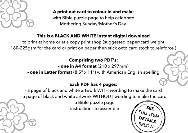 Mothering Sunday Mother’s Day card to colour in and make with Bible puzzle page image 5
