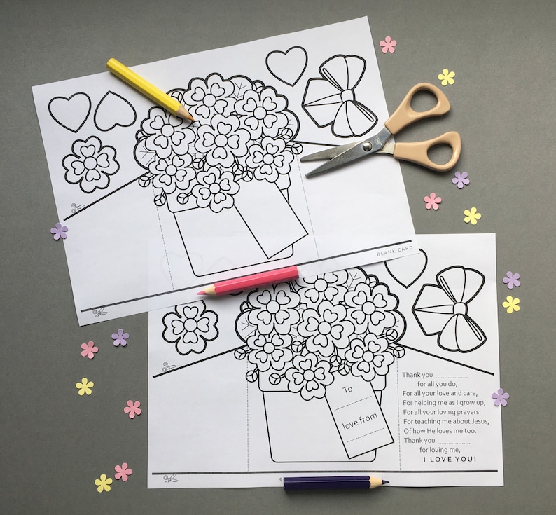 Mothering Sunday Mother’s Day card to colour in and make with Bible puzzle page image 2