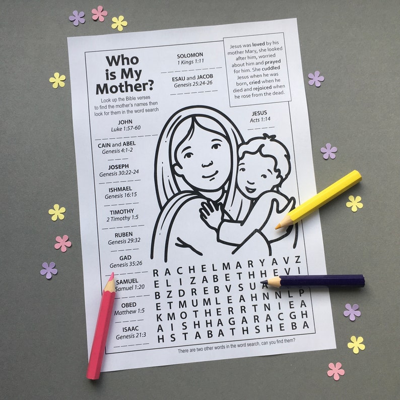 Mothering Sunday Mother’s Day card to colour in and make with Bible puzzle page image 4
