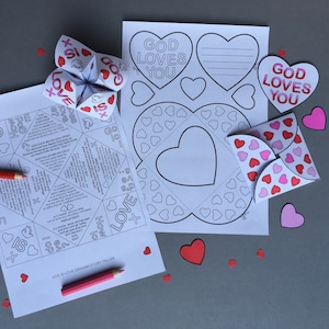 God is Love Origami Geschichtenerzähler und Karte mit Malvorlage. In schwarzweiß zum ausmalen.