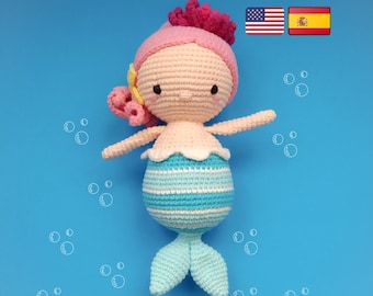Isla the little mermaid - mermaid amigurumi pattern - PDF tutorial step by step - amigurumi tutorial - mermaid crochet pattern - toy pattern