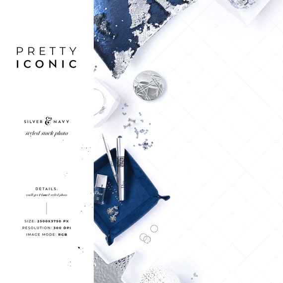 Christmas Styled Stock Photography Blue Product Mockup Silver Branding Christmas Styled Stock Photography Blue Product Mockup Silver Branding