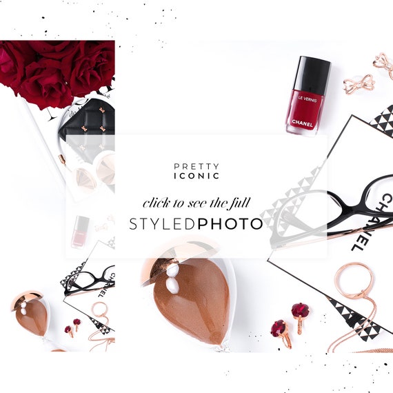 Rose Gold And Black Styled Stock Photo  Flay Lay