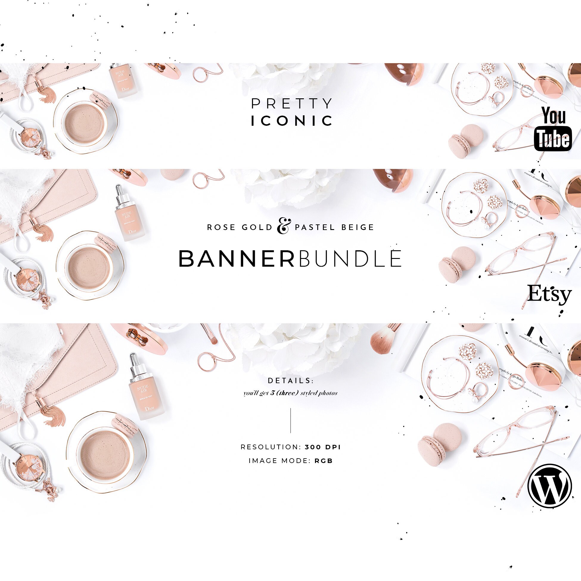 Pastel Banner Bundle Beige YouTube Banner Rose Gold Etsy | Etsy