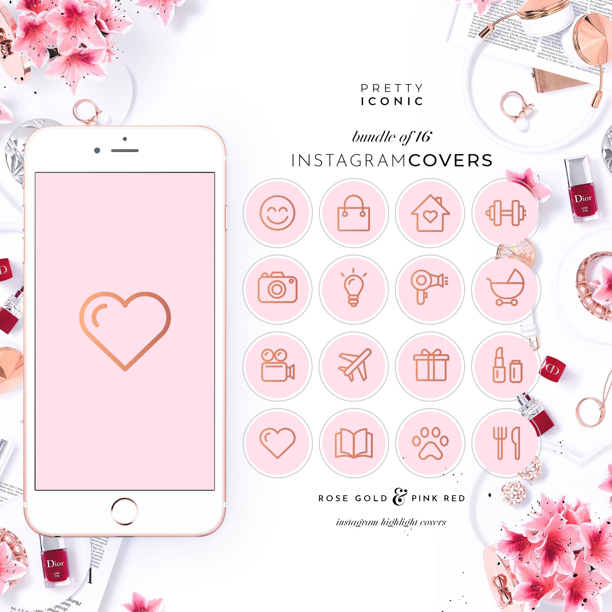 Pink Instagram Icons Pack Insta Highlight Covers Rose Gold | Etsy