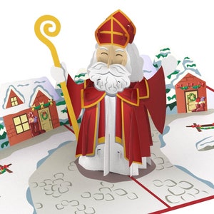 Pop-up kerstkaart “St. Nicholas” - 3D-kerstkaart voor vrouw, vriendinnen of kinderen (meisjes en jongens)