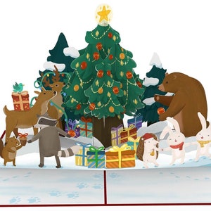 Pop-up kerstkaart "Dieren in het bos" - 3D kerstkaart voor vrouw, vriendin of kinderen (meisjes en jongens)