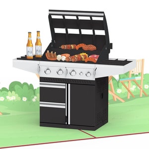 Pop Up Karte Gasgrill - 3D Geburtstagskarte mit Grill - Geschenk (Gutschein, Geld) zum Grillen, Vatertagskarte für Mann, Freund oder Papa