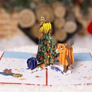 Pop Up Card Christmas The Mouse® avec sapin de Noël - Carte de Noël 3D pour enfants, emballage pour cadeaux en argent pour filles et garçons
