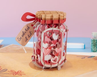 Carte Pop Up "Un verre plein d'amour" - Carte d'anniversaire 3D pour femme et homme, carte Je t'aime pour la Saint-Valentin, carte pour personne préférée