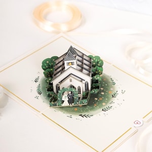 Pop up card wedding wedding chapel - 3D wedding card, handmade greetings card and gift of money for the registry office