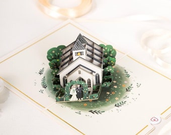 Carte pop-up pour mariage, chapelle de mariage, carte de mariage 3D, carte de félicitations faite à la main et cadeau en argent pour le bureau d'enregistrement
