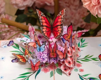 Tarjeta emergente Mariposas y flores - Tarjeta de cumpleaños 3D para esposa, madre y novia, Tarjeta de flores 3D para el Día de la Madre, Tarjeta de recuperación pronto