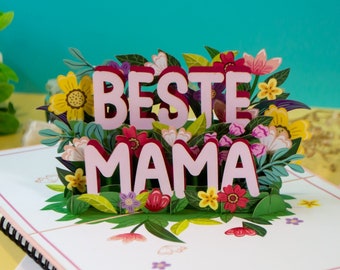 Pop Up Karte Beste Mama - 3D Geburtstagskarte mit Blumen für Frau, 3D Blumenkarte zum Muttertag, Muttertagskarte für die beste Mutter