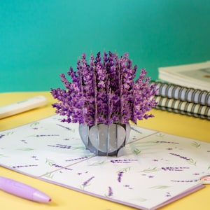 Pop-upkaart Lavendel - 3D-bloemenverjaardagskaart voor vrouw of vriendin, beterschapskaart voor oma, handgemaakte Moederdagkaart