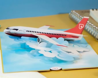 Pop-up airplane card - travel voucher for flights, 3D birthday card for holidays, cash gift for holiday funds, honeymoon and air travel