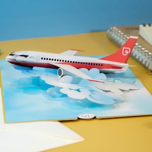 Cartão de avião pop-up - Voucher de viagem para voos, cartão de aniversário 3D para férias, presente em dinheiro para fundos de férias, lua de mel e voos