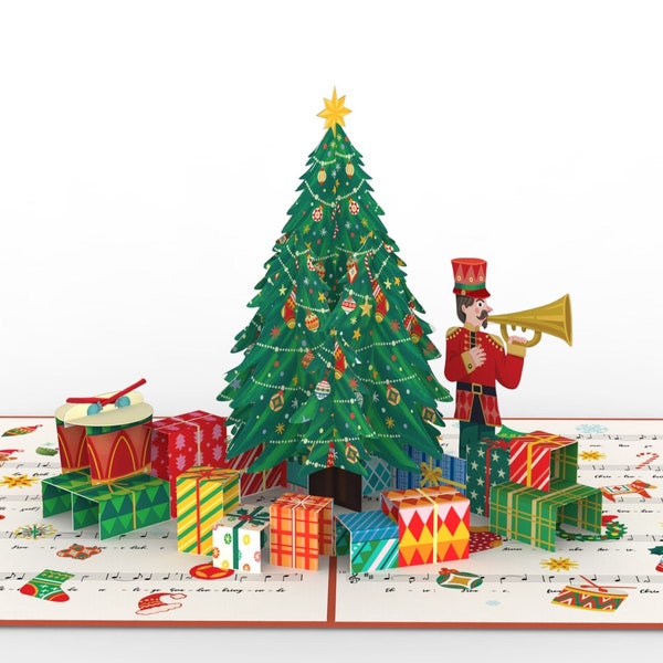 Pop Up Card Christmas - 3D Christmas card with Christmas tree & lyrics "O du Fröhliche", Merry Christmas card for children, adults