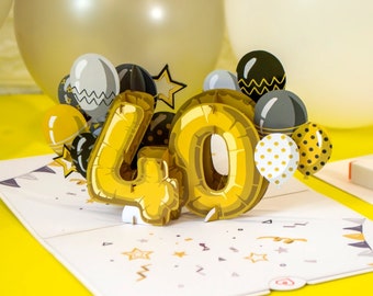 Carte Pop Up 40e anniversaire - Carte d'anniversaire 3D pour femmes et hommes, cadeau en espèces 40 ans
