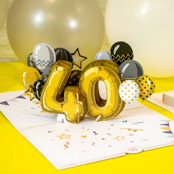 Pop Up Karte 40. Geburtstag - 3D Geburtstagskarte für Frauen und Männer, Geldgeschenk 40 Jahre