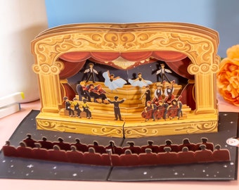 Tarjeta de teatro desplegable - Tarjeta de cumpleaños 3D y tarjeta de felicitación para musicales y ballet - Cupón, embalaje y regalo para entradas de teatro