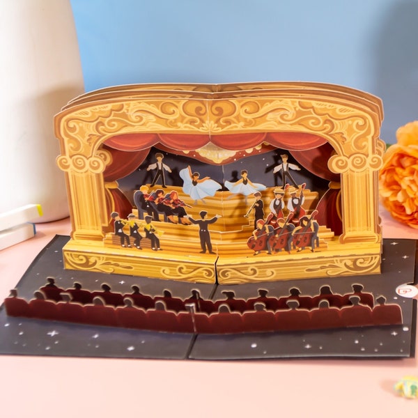 Pop Up Card Theatre - Carte d'anniversaire 3D et carte de félicitations pour comédie musicale et ballet - bon d'achat, emballage et cadeau pour billets de théâtre