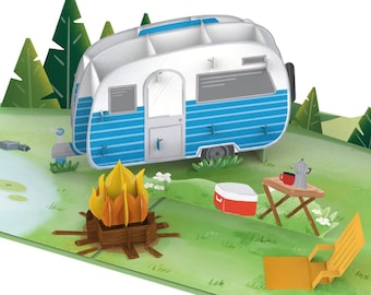 Pop Up Karte Camping Urlaub - 3D Geburtstagskarte mit Wohnwagen, Glückwunschkarte und Geldgeschenk zum Geburtstag für Camper, Freund & Mann