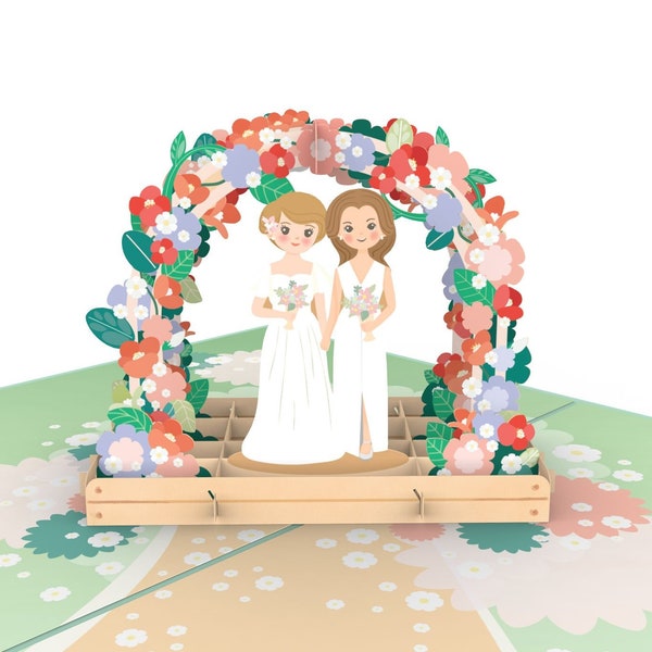Pop Up Karte Hochzeit Lesbisches Brautpaar - 3D Hochzeitskarte für Lesben, Glückwunschkarte zur Hochzeit von 2 Frauen