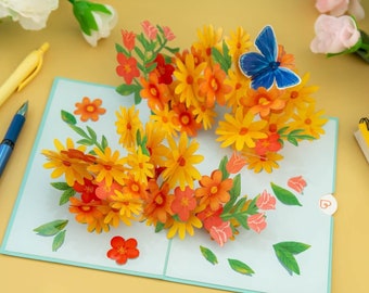 Pop Up Karte Gänseblümchen mit Schmetterling - 3D Geburtstagskarte mit Blumen für Frau, Mutter & Freundin, Gute Besserung und Genesungskarte
