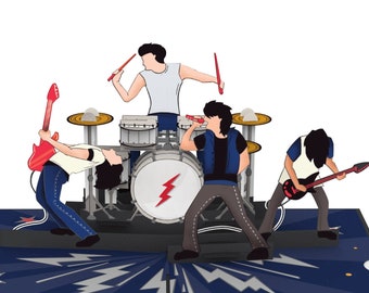Pop Up Karte Rock n Roll - 3D Geburtstagskarte für Mann, Glückwunschkarte für Konzert - Gutschein, Verpackung und Geschenk für Konzertkarten