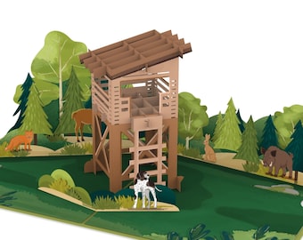 Pop-up Hunting Card - 3D Birthday Card for Hunters with Animals - Gift of Money for Hunting License and Hunting Exam - Gift Certificate for Hunting Equipment
