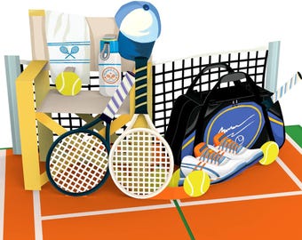 Pop-up tenniskaart - Cadeaubon voor tennislessen, verjaardagskaart voor tennisliefhebbers en tennisleraren, verjaardagscadeau voor papa