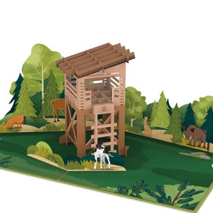 Pop Up Karte Jagd 3D Geburtstagskarte für Jäger mit Tieren Geldgeschenk für Jagdschein und zur Jagdprüfung Gutschein für Jagdzubehör Bild 1