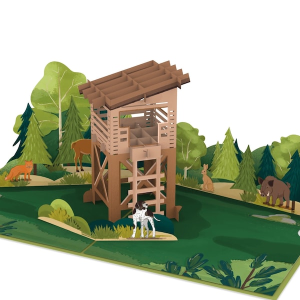 Pop Up Card Hunting - 3D birthday card for hunters with animals - cash gift for hunting license and hunting exam - voucher for hunting accessories