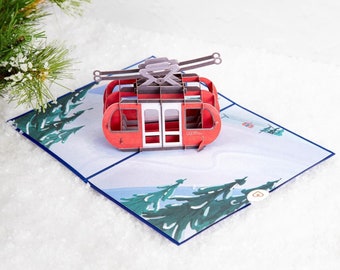 Pop Up Card Ski Gondola - 3D voucher for skiing or skiing vacation, gift for skiing, birthday gift idea for women & men