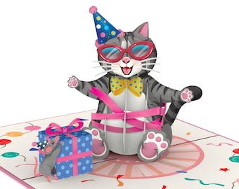 Pop-upkaart met kat en cadeau - grappige 3D-verjaardagskaart voor vrouwen, vriendinnen en meisjes - verjaardagscadeau in geld voor kattenliefhebbers