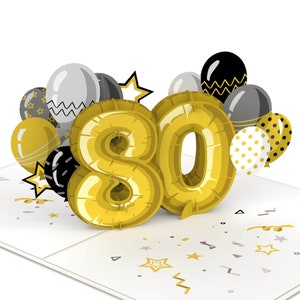 Pop Up Karte 80. Geburtstag - 3D Geburtstagskarte für Frauen und Männer, Geldgeschenk 80 Jahre, Besondere Glückwunschkarte für Oma und Opa