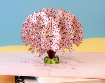 Árbol de flor de cerezo de tarjeta emergente: tarjeta de cumpleaños 3D para esposa, madre y novia, tarjeta de felicitación con cerezo de sakura como regalo de recuperación pronto