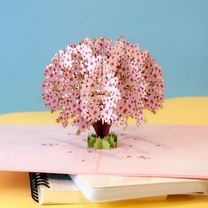 Carte pop-up cerisier en fleurs – Carte d'anniversaire 3D pour femme, maman et petite amie, carte de fête des mères avec cerisier en fleurs, cadeau de prompt rétablissement